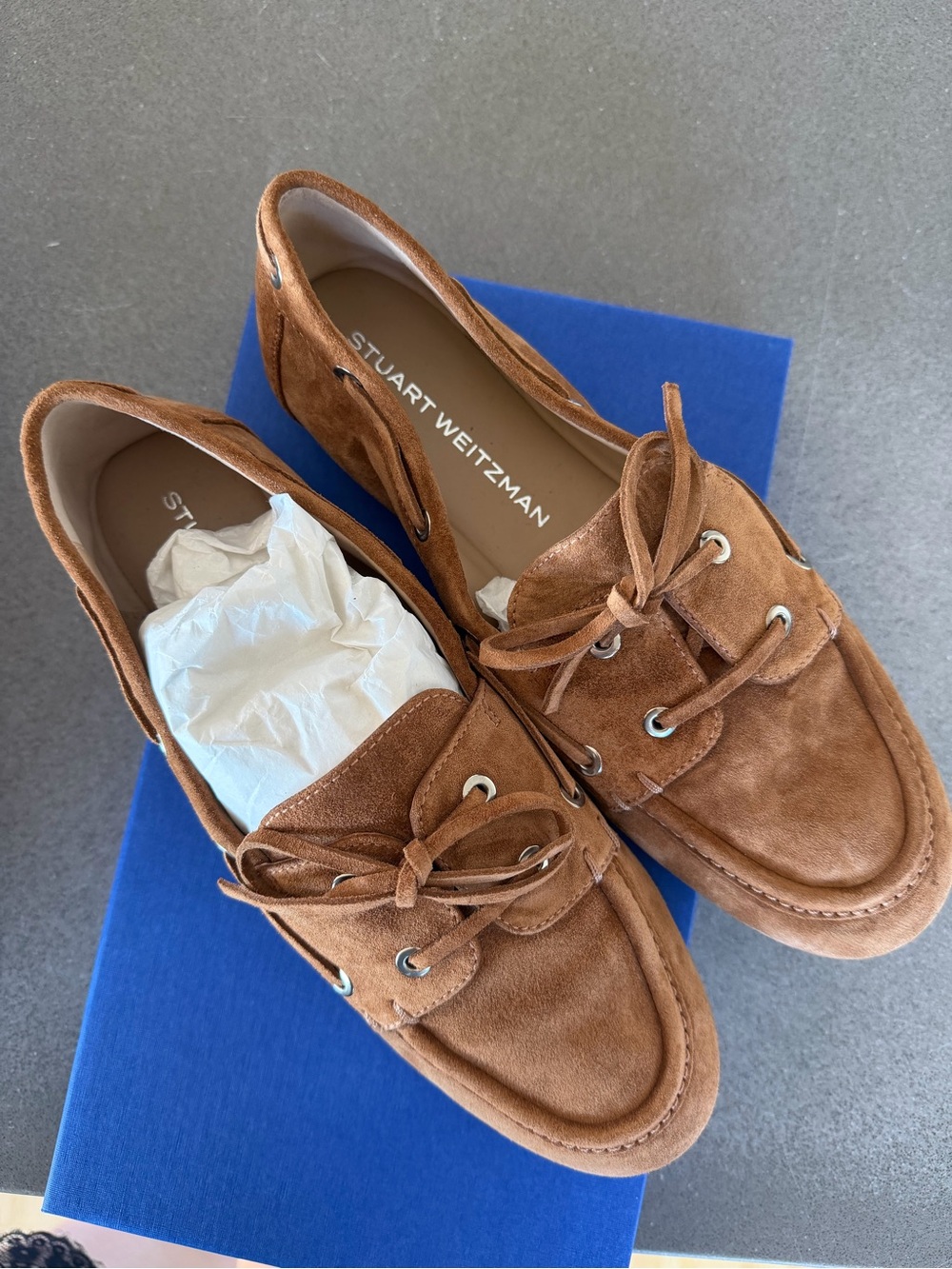Stuart Weitzman Suede Lace-Top Loafers - Picture 4 of 6